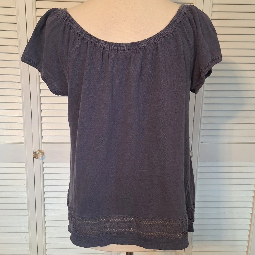 St Tropez Linen Peasant Top Blouse LG *A1 - Picture 3 of 5
